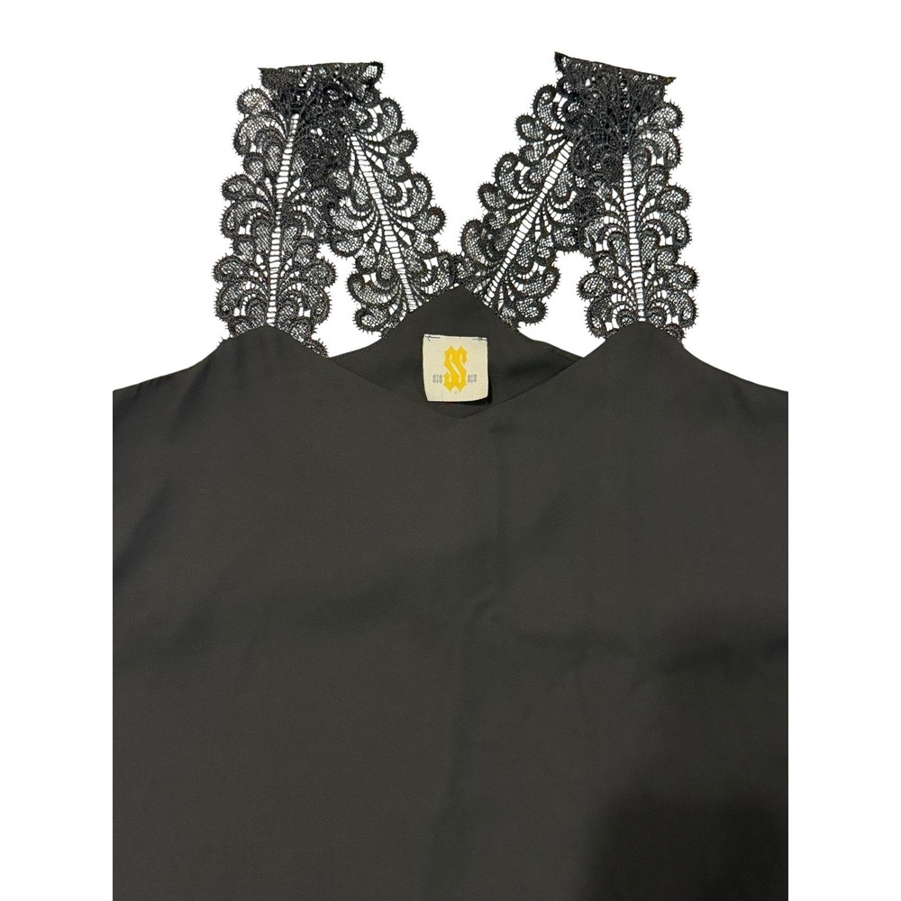 Black Lace Strap Tank Top Small Cami‎ Top Goth Romantic Boho Y2K Minimalist